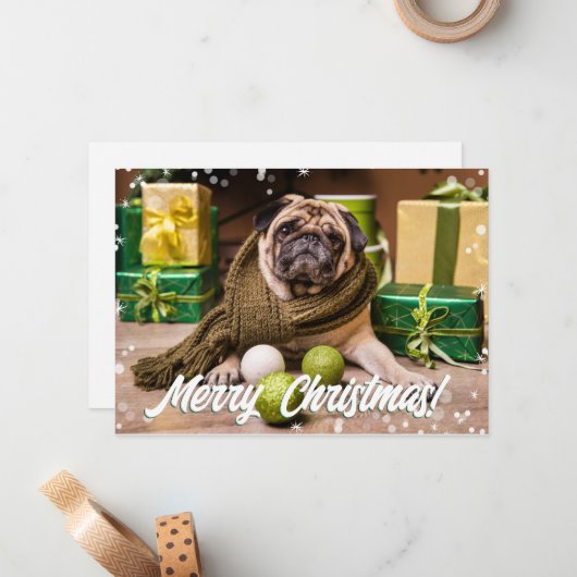 Modern Bokeh Merry-kerstfoto Notitiekaartje (Voorkant / Achterkant in situ)