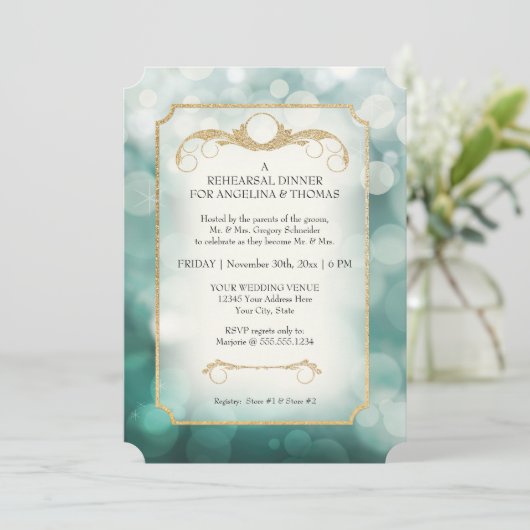 Modern Bokeh Sparkle Aqua Twinkle repetitie diner Kaart (Staand voorkant)