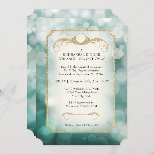 Modern Bokeh Sparkle Aqua Twinkle repetitie diner Kaart (Voorkant / Achterkant)