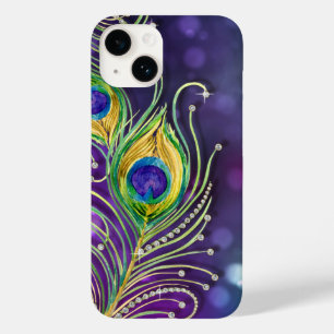 Modern Bokeh Sparkle Peacock Feathers Jewels Case-Mate iPhone Case