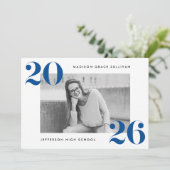 Modern Bold 2025 Blauwe Foto Afstudeerfeest Kaart (Staand voorkant)
