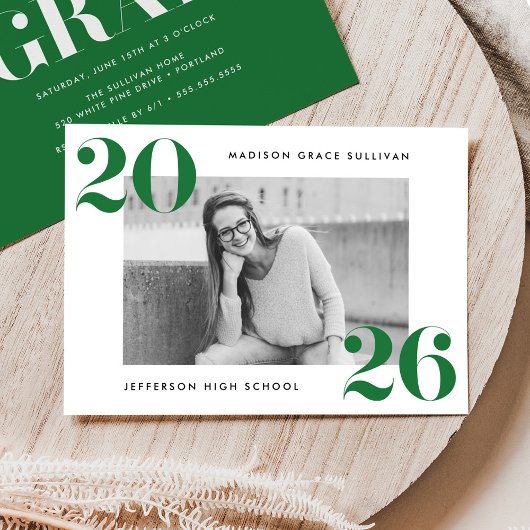 Modern Bold 2025 Groene Foto Afstudeerfeest Kaart