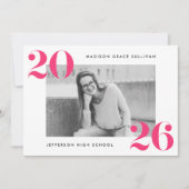 Modern Bold 2025 Hot Pink Photo Graduation Party Kaart (Voorkant)