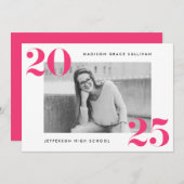 Modern Bold 2025 Hot Pink Photo Graduation Party Kaart (Voorkant / Achterkant)