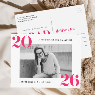 Modern Bold 2025 Hot Pink Photo Graduation Party Uitnodiging Briefkaart