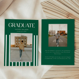 Modern Bold 2-Photo Green Striped Graduation Aankondiging