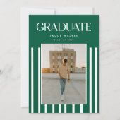 Modern Bold 2-Photo Green Striped Graduation Aankondiging (Voorkant)