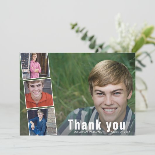 Modern Bold 4 Photo Collage Afstuderen Dank u Kaart (Staand voorkant)