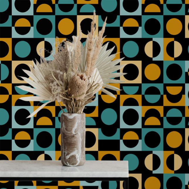 Modern Bold Abstract Block Sinaasappel Zwart Blauw Behang (Modern Bold Abstract Block Orange Black Teal Wallpaper from Ricaso. Colorful paper for trendy home )