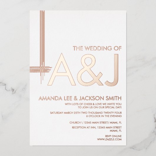 Modern Bold Abstract Line Wedding Folie Uitnodigin Folie Uitnodiging (Voorkant)