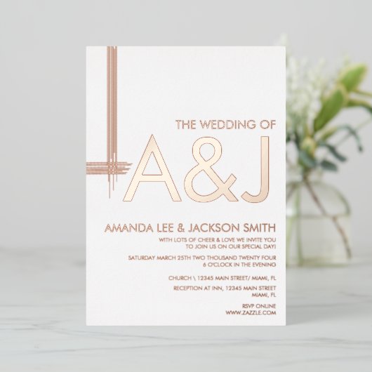 Modern Bold Abstract Line Wedding Folie Uitnodigin Folie Uitnodiging (Staand Voorkant)
