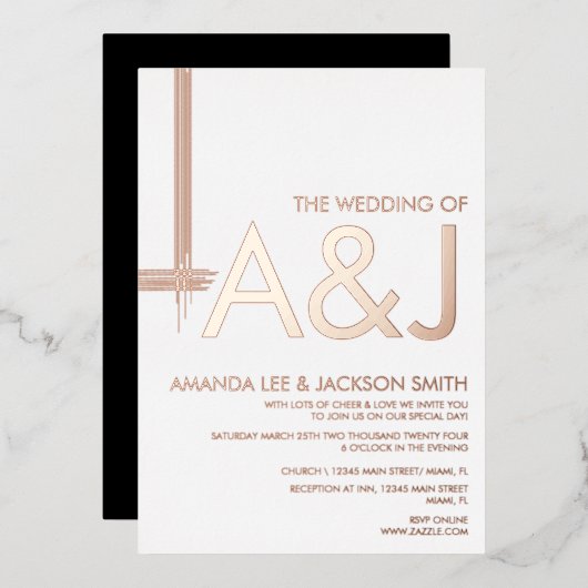 Modern Bold Abstract Line Wedding Folie Uitnodigin Uitnodiging (Voorkant / Achterkant)