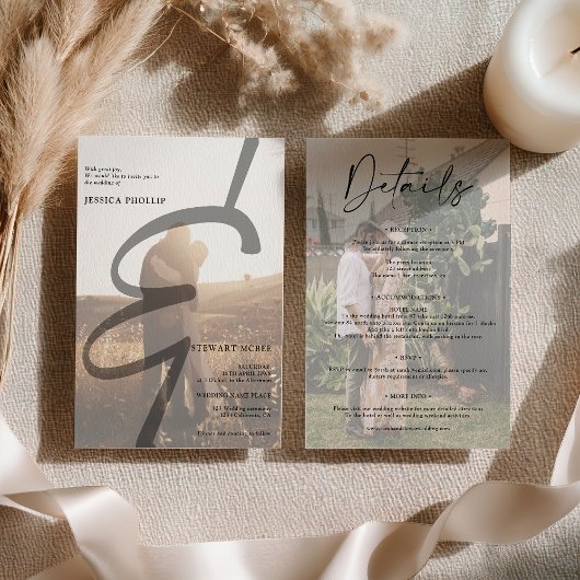 Modern bold all in one calligraphy wedding kaart