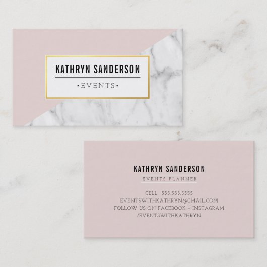 MODERN BOLD ANGLE gold logo blush roze grijs marme Visitekaartje (Voorkant / Achterkant)