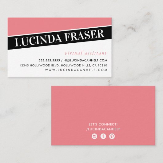 MODERN BOLD ANGLE minimale eenvoudige zwarte koraa Visitekaartje (Voorkant / Achterkant)