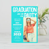 Modern Bold Aqua Blue Photo 2023 Afstuderen Kaart (Staand voorkant)