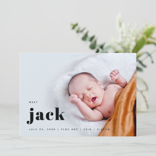 Modern Bold Baby Birth Aankondiging (Staand voorkant)