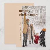 Modern Bold Beige & Brown Merry Christmas Photo Feestdagenkaart (Voorkant / Achterkant)