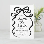 Modern Bold Black Bow foto bruiloft Save The Date (Staand voorkant)