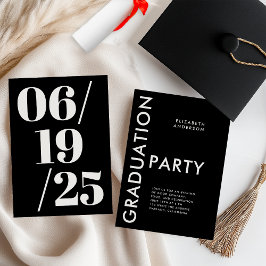 Modern Bold Black en White Graduation Party Kaart
