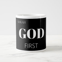 Modern Bold Black God First Faith Saying Slogan  Grote Koffiekop