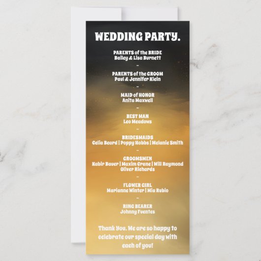Modern Bold Black Gold Bow Wedding Program Kaart (Achterkant)