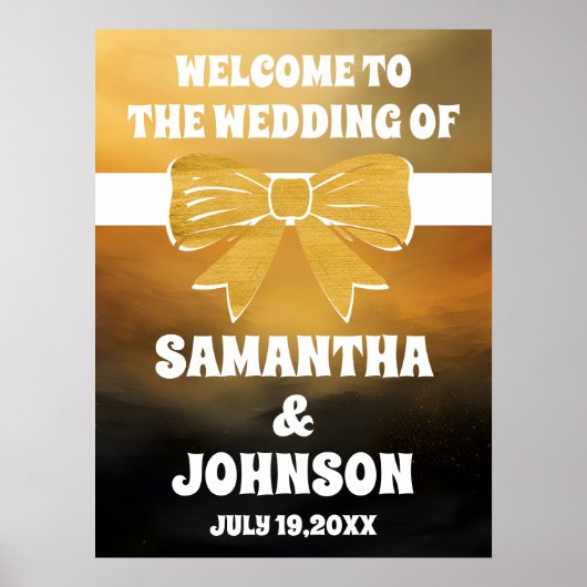 Modern Bold Black Gold Bow Wedding Welkom Poster (Voorkant)
