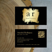 Modern Bold Black Gold Brush QR Code Visitekaartje