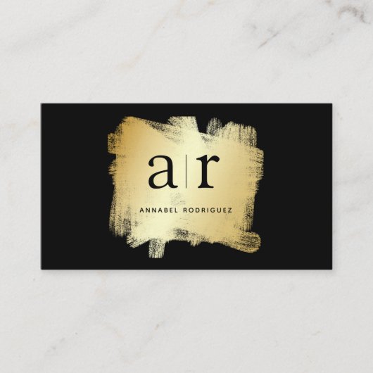 Modern Bold Black Gold Brush QR Code Visitekaartje (Voorkant)