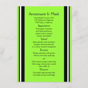 Modern Bold Black Limoen Stripes Wedding Menu