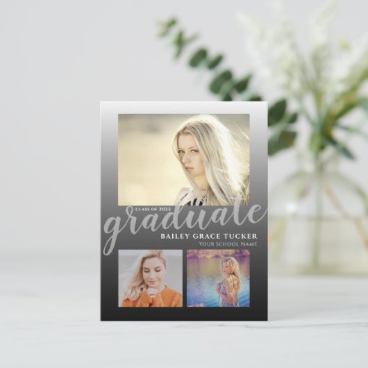 Modern Bold Black Ombre Afstuderen Afstuderen Briefkaart (Staand voorkant)