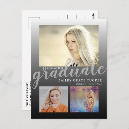 Modern Bold Black Ombre Afstuderen Afstuderen Briefkaart (Voorkant / Achterkant)