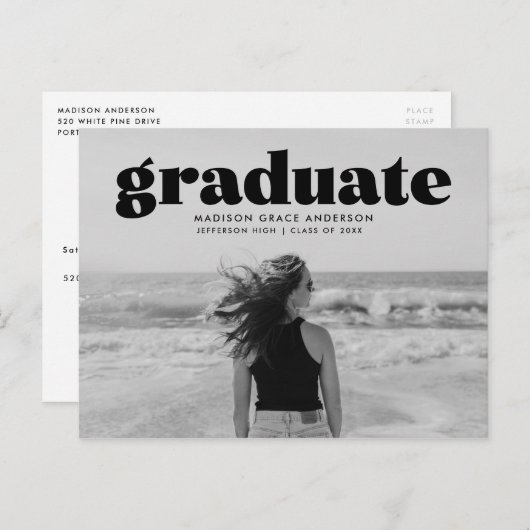 Modern Bold Black Overlay Photo Graduparty Briefkaart (Voorkant / Achterkant)
