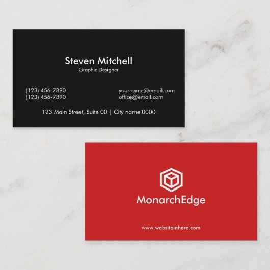 Modern Bold Black Red Creative Graphic Designer Visitekaartje (Voorkant / Achterkant)