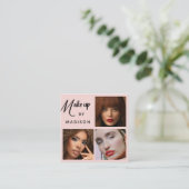 Modern Bold Black Script 3 Photo Makeup Vierkante Visitekaartje (Staand voorkant)