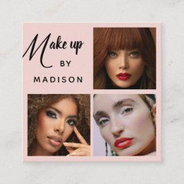 Modern Bold Black Script 3 Photo Makeup Vierkante Visitekaartje