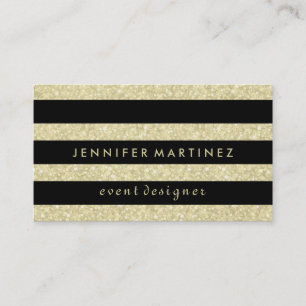 Modern Bold Black Stripes Goud Glitter Visitekaartje