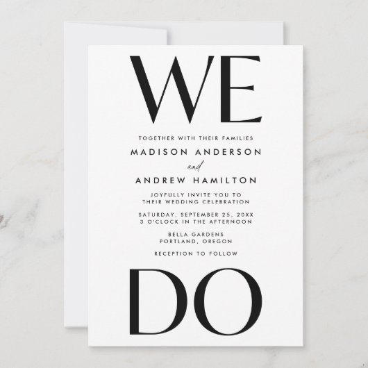 Modern Bold Black Typografie We Do Wedding Kaart (Voorkant)