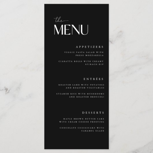 Modern Bold Black Wedding Menu (Voorkant)