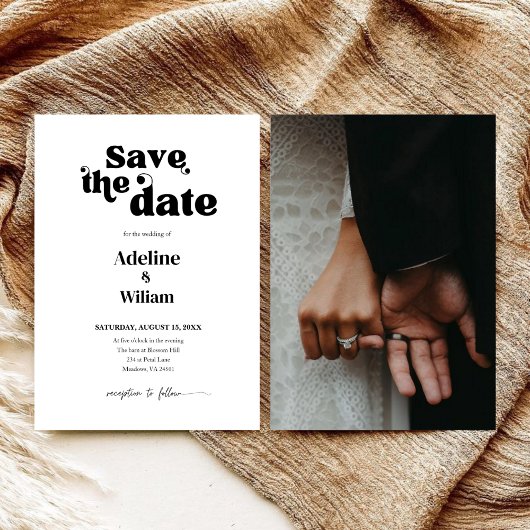 Modern Bold Black Wedding Save the Date Photo Kaart