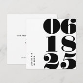 Modern Bold Black White Big Date Weddenschap Save The Date (Voorkant / Achterkant)