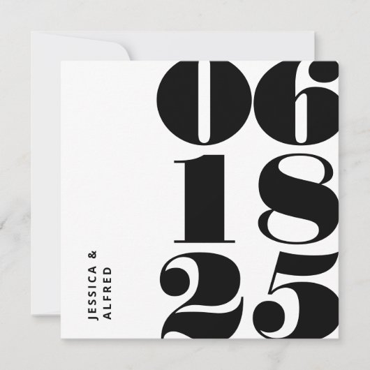 Modern Bold Black White Big Date Weddenschap Save The Date (Voorkant)