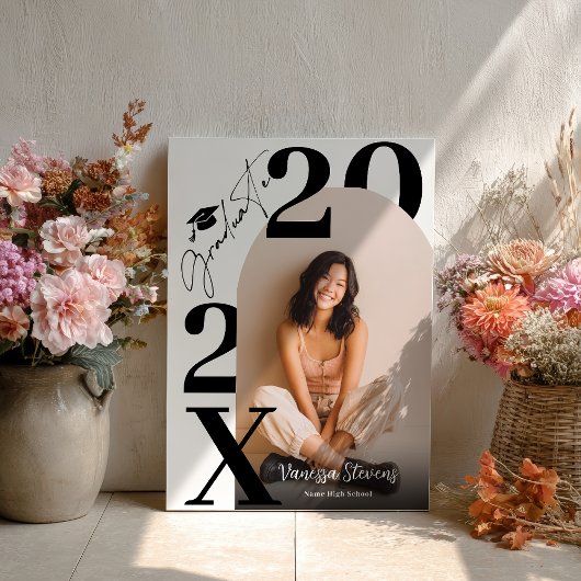 Modern Bold Black white Trendy photo graduation Poster