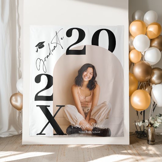 Modern Bold Black white Trendy photo graduation Wandkleed