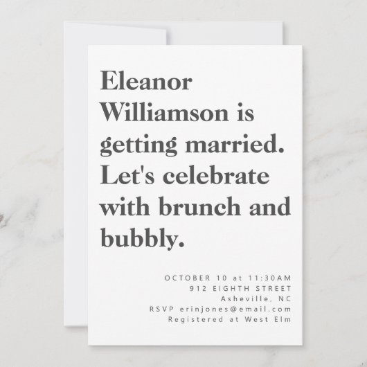 Modern Bold Black White Typography Bridal Brunch Kaart (Voorkant)