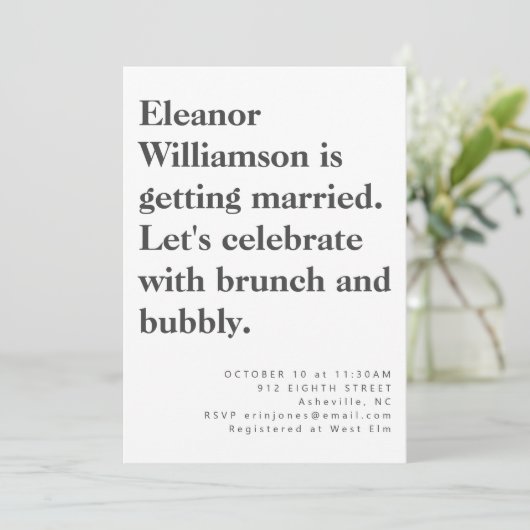 Modern Bold Black White Typography Bridal Brunch Kaart (Staand voorkant)