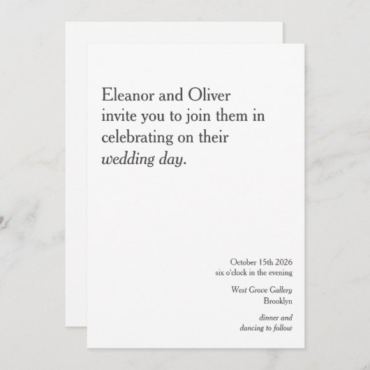 Modern Bold Black White Typography Stylish Wedding Kaart (Voorkant / Achterkant)