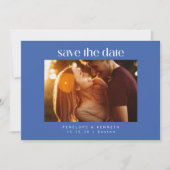 Modern Bold Blauw en Wit Foto Trouwzomer Save The Date (Voorkant)