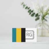 Modern Bold Blauwgroen Mustard Monogrammed Persona Visitekaartje (Staand voorkant)