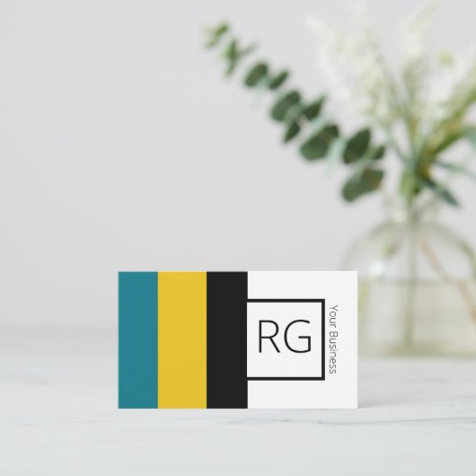 Modern Bold Blauwgroen Mustard Monogrammed Persona Visitekaartje (Staand voorkant)
